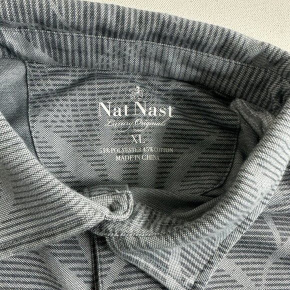 Nat Nast Luxury Originals Men's S/S Knit Polo Shirt Gray Size XL Tropical Palms - Picture 3 of 7
